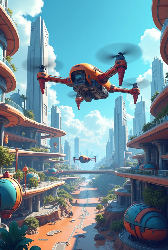 Destination drone shot view ai 3d image cartoon type