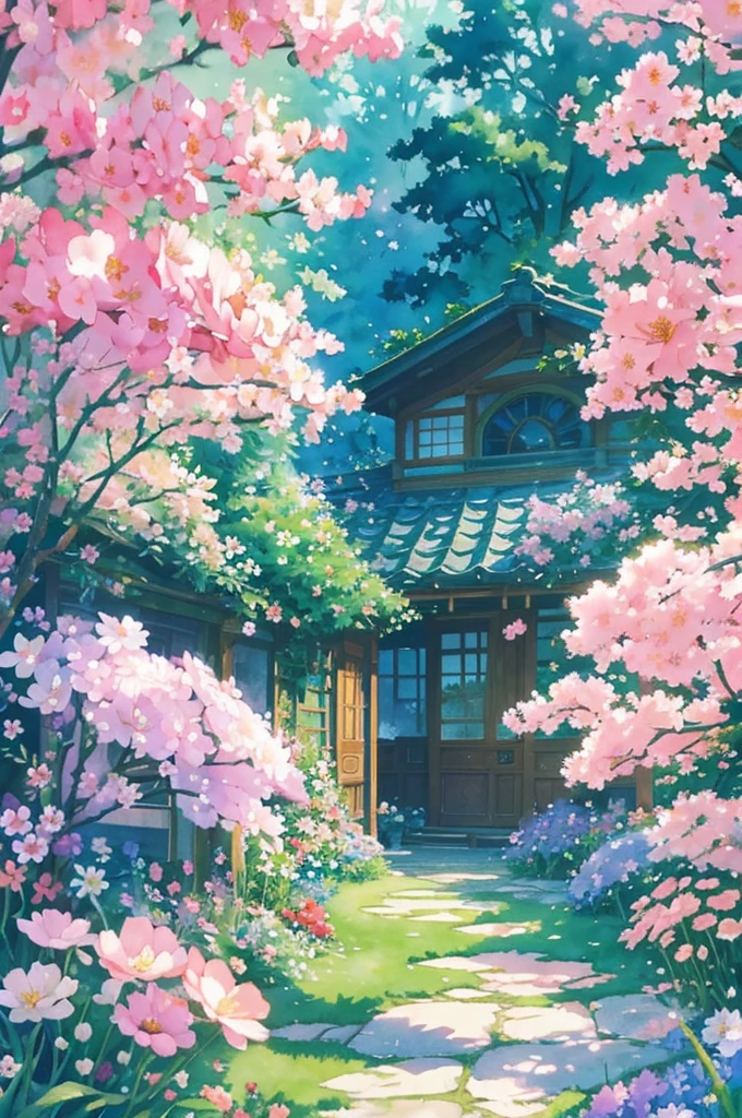 Studio ghibli inspired,Watercolor Floral, Garden Background, Watercolor, Blurry, Flower, Floral Phone Wallpaper