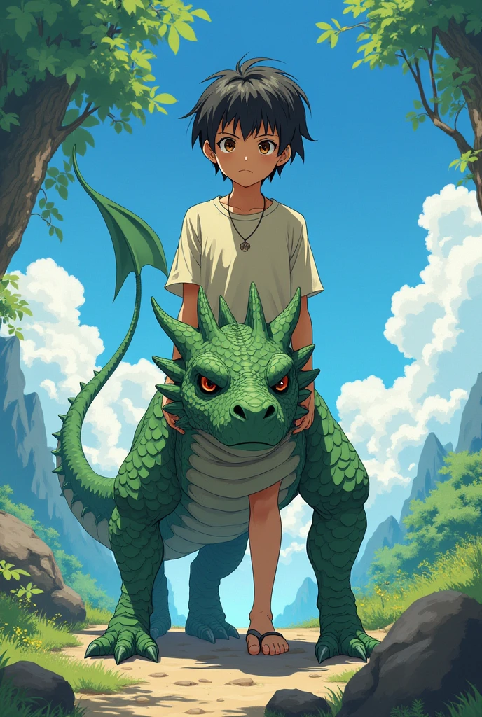 A boy's lower_body is becomed dragon(Japanese anime style)(four legs)