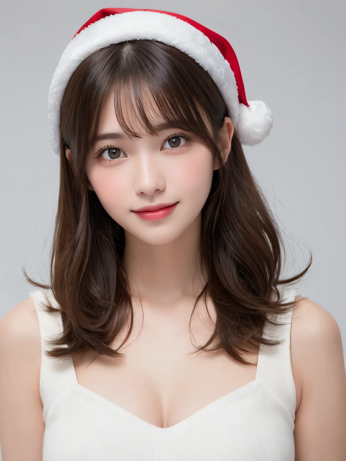 white background, full body portrait, looks very happy, smile, one girl, (a beauty girl, delicate girl:1.3), (20 years old:1.3),  (dress as Santa Claus), very fine eyes, (symmetrical eyes:1.3), C cup breasts, brown eyes, parted bangs, short hair, (eyes and faces with detailed:1.0),  (masterpiece, best quality, ultra detailed, detailed face, 8k)