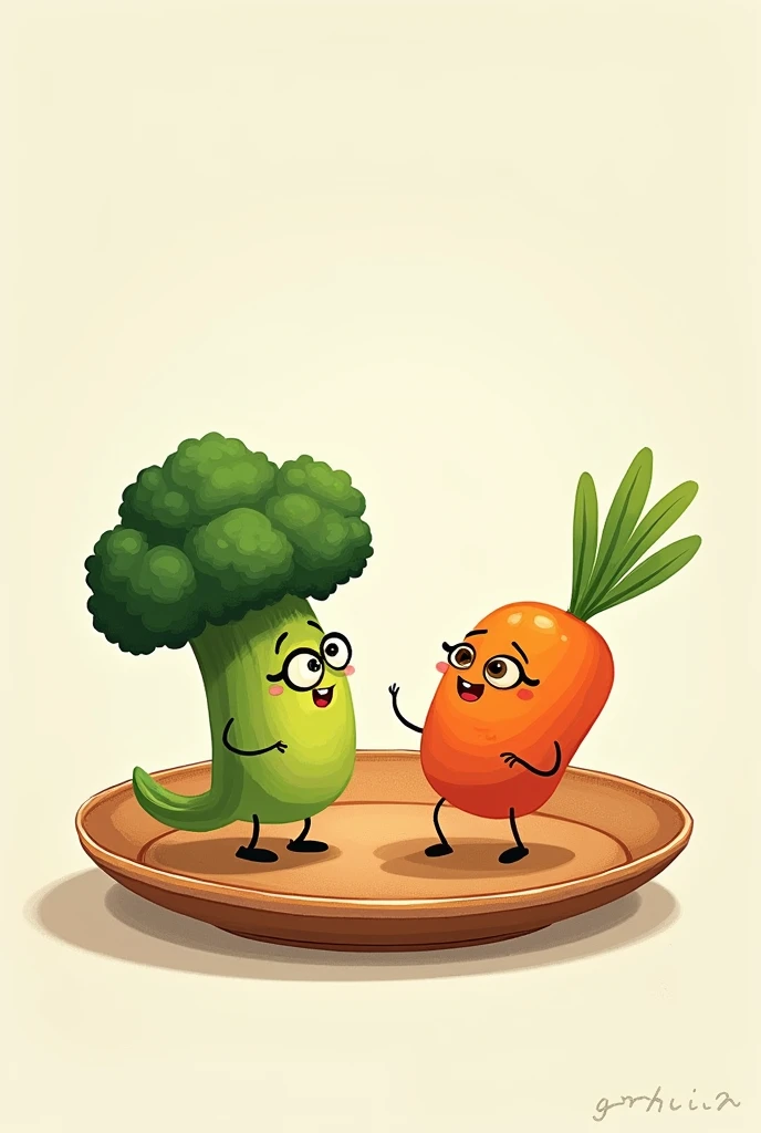 Create a book cover with vegetables on a plate chatting between 1 broccoli