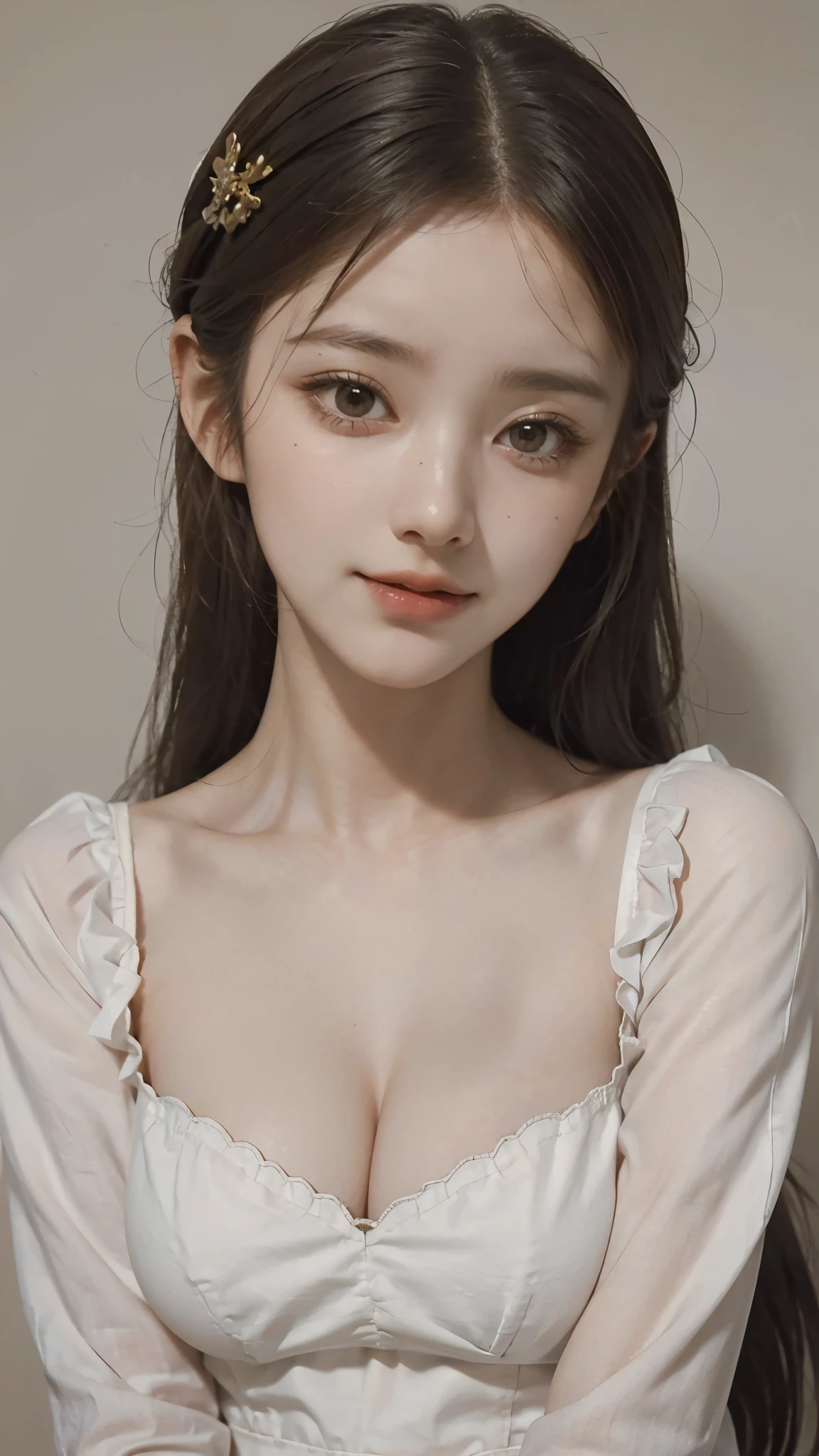 18 year old beautiful girl, big eyes, large breasts, and slender, 8K, top quality, (very detailed head: 1.0), (very detailed face: 1.0), (very detailed hair: 1.0), maid clothes, very detailed official artwork, anime moe art style, clean detailed anime art, smile, golden hair, smooth long hair