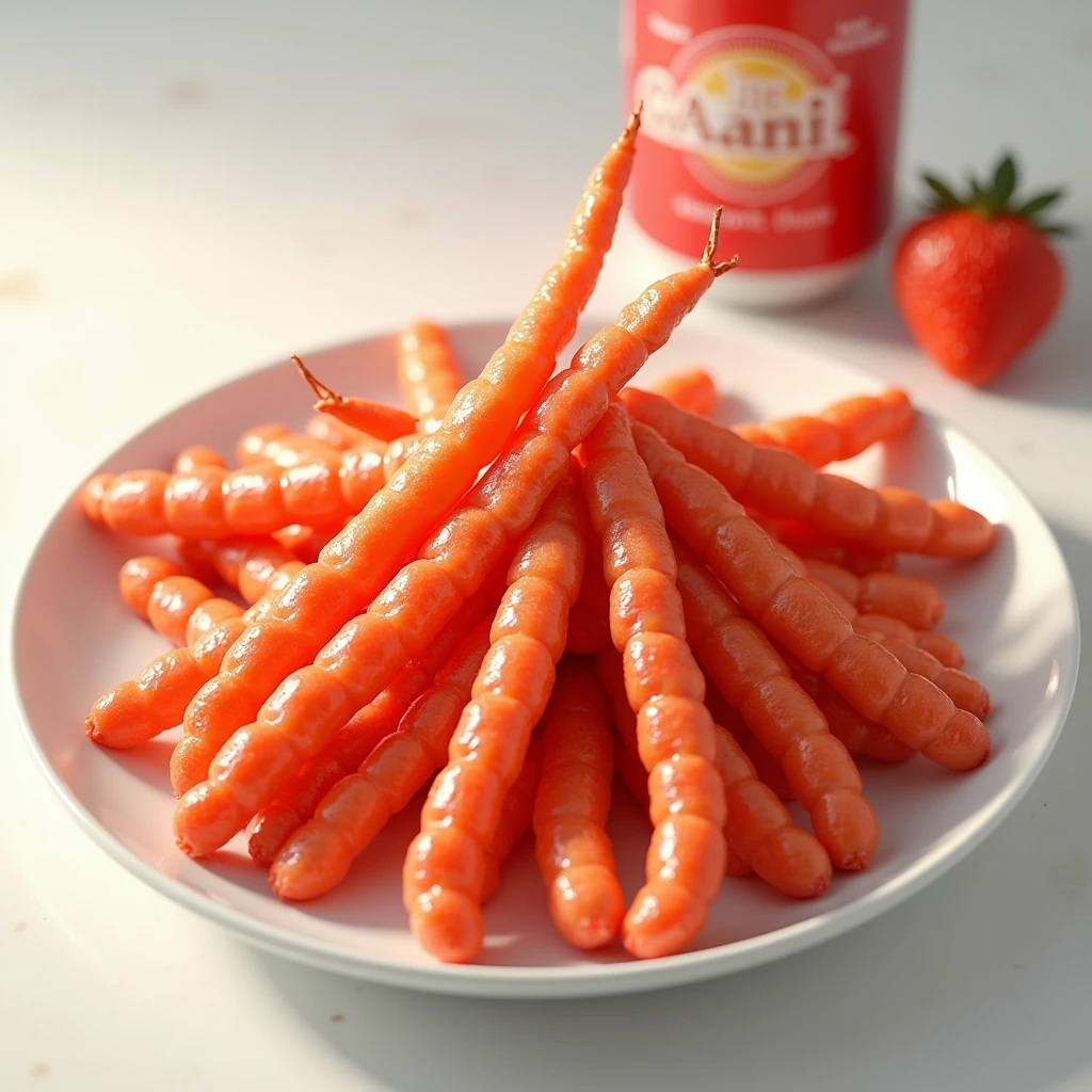 White plate，Crab stick，Lots of red crab sticks，Seafood dinner，Disney style