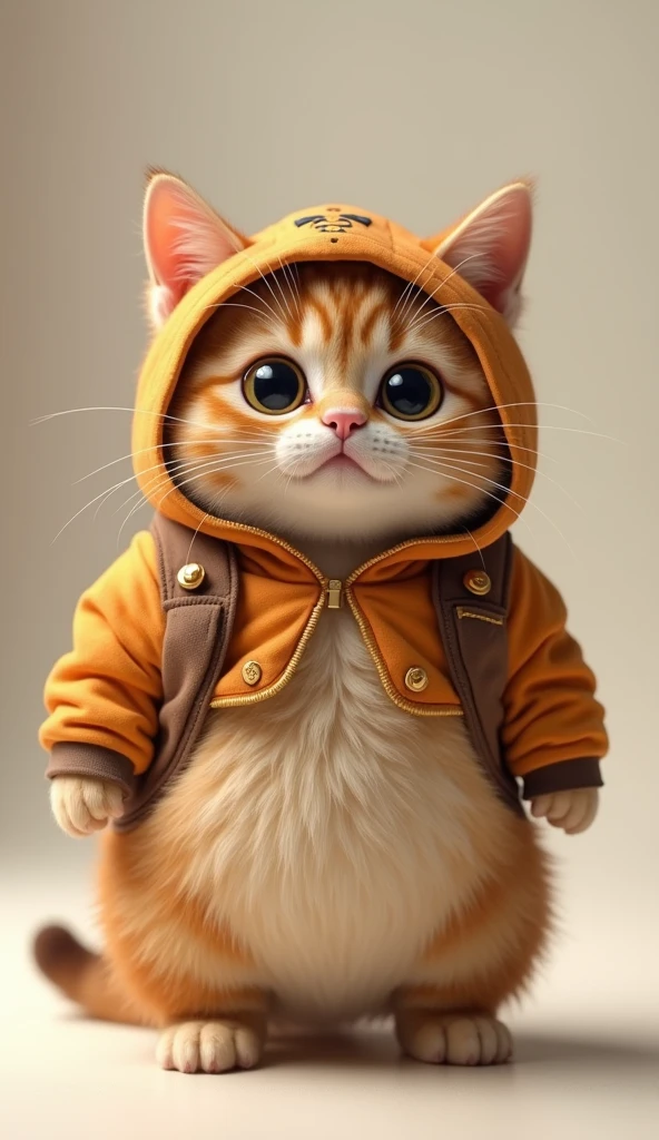 Photorealistic, 64K, A cute fat cat wearing a [pointblank costume], standing up,