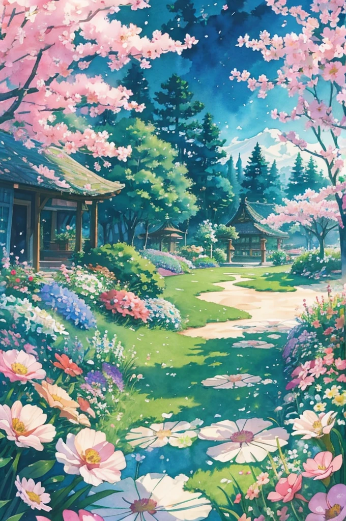 Studio ghibli inspired,Watercolor Floral, Garden Background, Watercolor, Blurry, Flower, Floral Phone Wallpaper