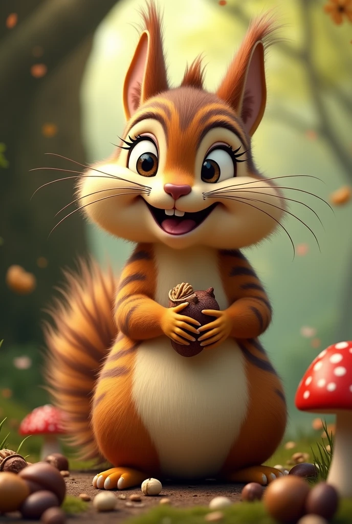 Striped Squirrel Big Eyes I like pranks Plump glutton Cheek pouch Fancy Emotional Looks like a Disney character Nuts Walnut acorn chestnut 赤いNuts mushroom
