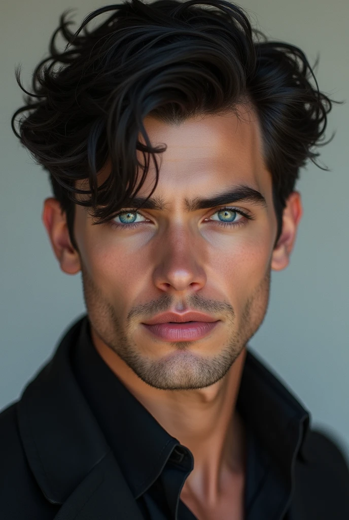 Handsome young man with dark hair and blue eyes