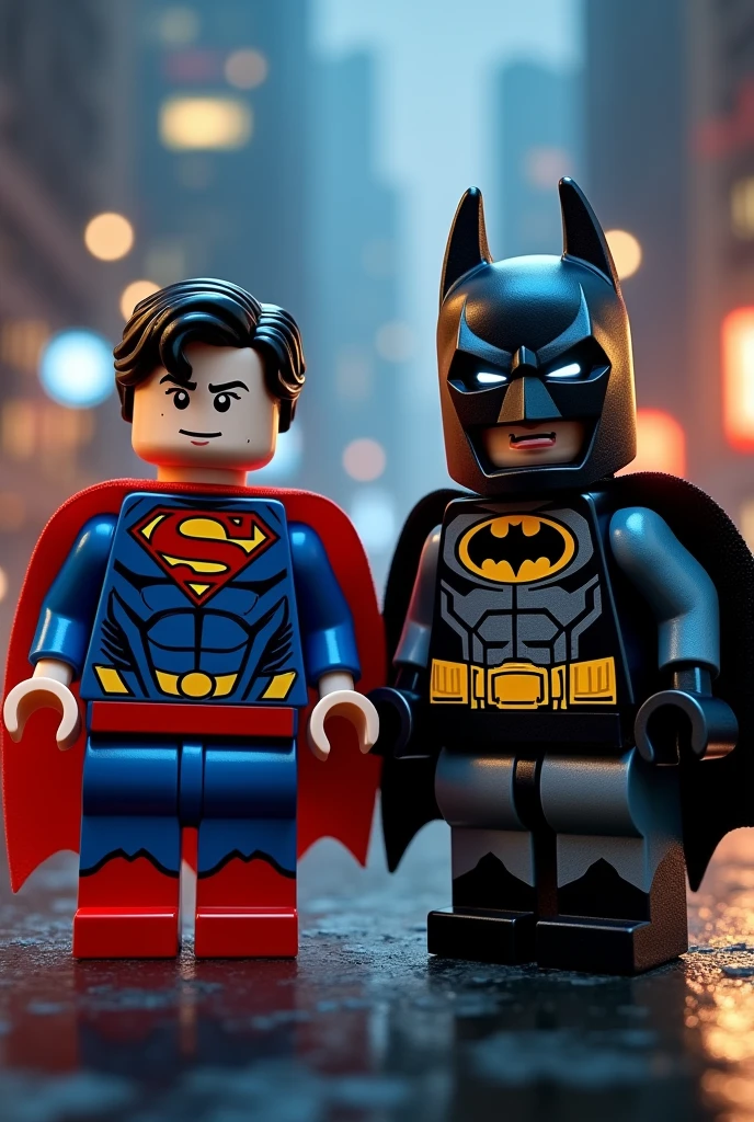 Superman and Batman in lego art, night