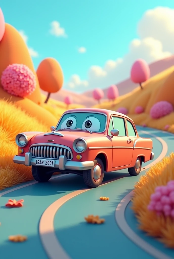 Crash car in road cartoon ai 3d image cartoon type