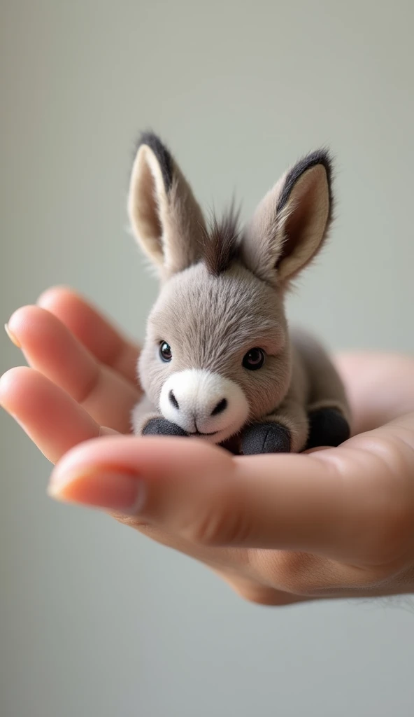 有A little donkey在一个人的手里, A little donkey, A small animal, Sitting on fingers, Cute and cuddly, , Cute little donkey， The photos are very realistic,  Very small, Beautiful buffalo pictures, Just a beautiful little thing, Cute little nose, Beautiful and lovely, Beautiful creatures, Pretty and cute, Very detailed photos.
