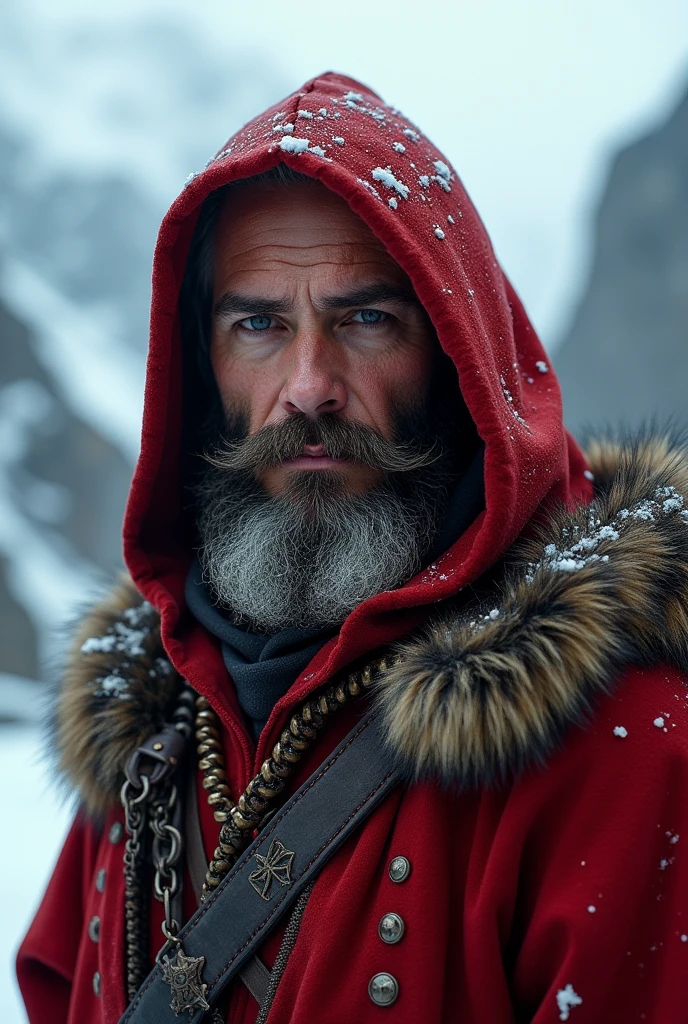 an image of a bearded mountain man in a red hooded robe with mountains in the, Kerembeyit, a character portrait, fantasy art, sean harris wizard, viking and templar aesthetics, closeup portrait of an mage, picture of a male cleric, from witcher (2021), epic character portrait, 3D effect ultra-detailed intricate insanely full HD, golden ratio, volumetric modeling, spotlight embroidery, accents masterpiece, Art photography by Jock Sturges Camera: Alsaphot Le Cyclope 105mm f/4.5 with Ilford Delta ISO 400 film.. The 3D effect is so ultra-detailed that every pore, and every line of expression.bearded mountain man wearing a hoodie in a snowy forest with snow on the trees,, epic fantasy character art, a character portrait, cyberpunk art 3D effect ultra-detailed intricate insanely full HD, full body portrait, hyperrealist artwork, photorealistic digital painting cinematic film light, expressive eyes, wearing a winter hat in front of a steampunk aesthetic snowy mountain range, a character, portrait, photorealism, cg society contest winner, 8k artistic portrait photography, cinematic realistic portrait, highly detailed vfx portrait, cinematic shot epic portraits, portrait of a rugged ranger, portrait of an adventurer, adventure, beard gray, an image of a man in a fur coat on top of a snow covered mountain, a detailed matte painting, male polar explorer, combat and adventure photography, matte painting portrait shot, neanderthal people, hunter alone in the wilderness, wearing cave man clothes, (steampunk), (cyberpunk aesthetic), (retrofuturism, atompunk), heroic proportions, inside trunks cabin, campfire, , western, wild west, low-angle shot, dramatic angle, extreme angle shot, epic fantasy, horror, wild ife, , macro shot, full body, Dynamic combat  pose bearded devil  oni  warrior golden intricate details insanely leather raincoat hooded, armored with a sword in his hand, , close-up portrait, 3D effect ultra-detailed intricate insanely full HD, golden ratio, volumetric mode

