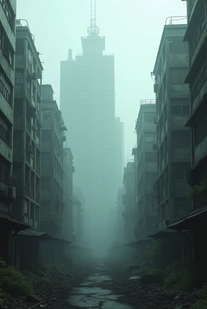 Tokyo、Dilapidated cityscape、Uninhabited ruins、fog