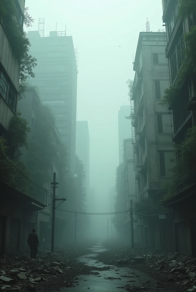 Tokyo、Dilapidated cityscape、Uninhabited ruins、fog