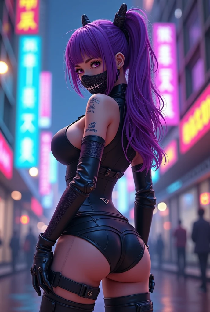 nsfw, Riot, nuclear power plant on background, fluorescent headgear, medium long curly hair, violet hair, college girl,18 years old, running in the street, wearing a green military jacket, open hoodie, topless: 2, small tits, casual show nipples, gas mask, high socks, city street at night, neon lights in the dark, ciberpunk atmoshpere, 16k, photorealistic, real photo, nikon d800