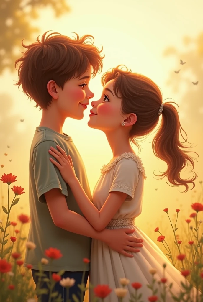 boy and girl, Scene of Happiness, heartwarming atmosphere, eternal love,