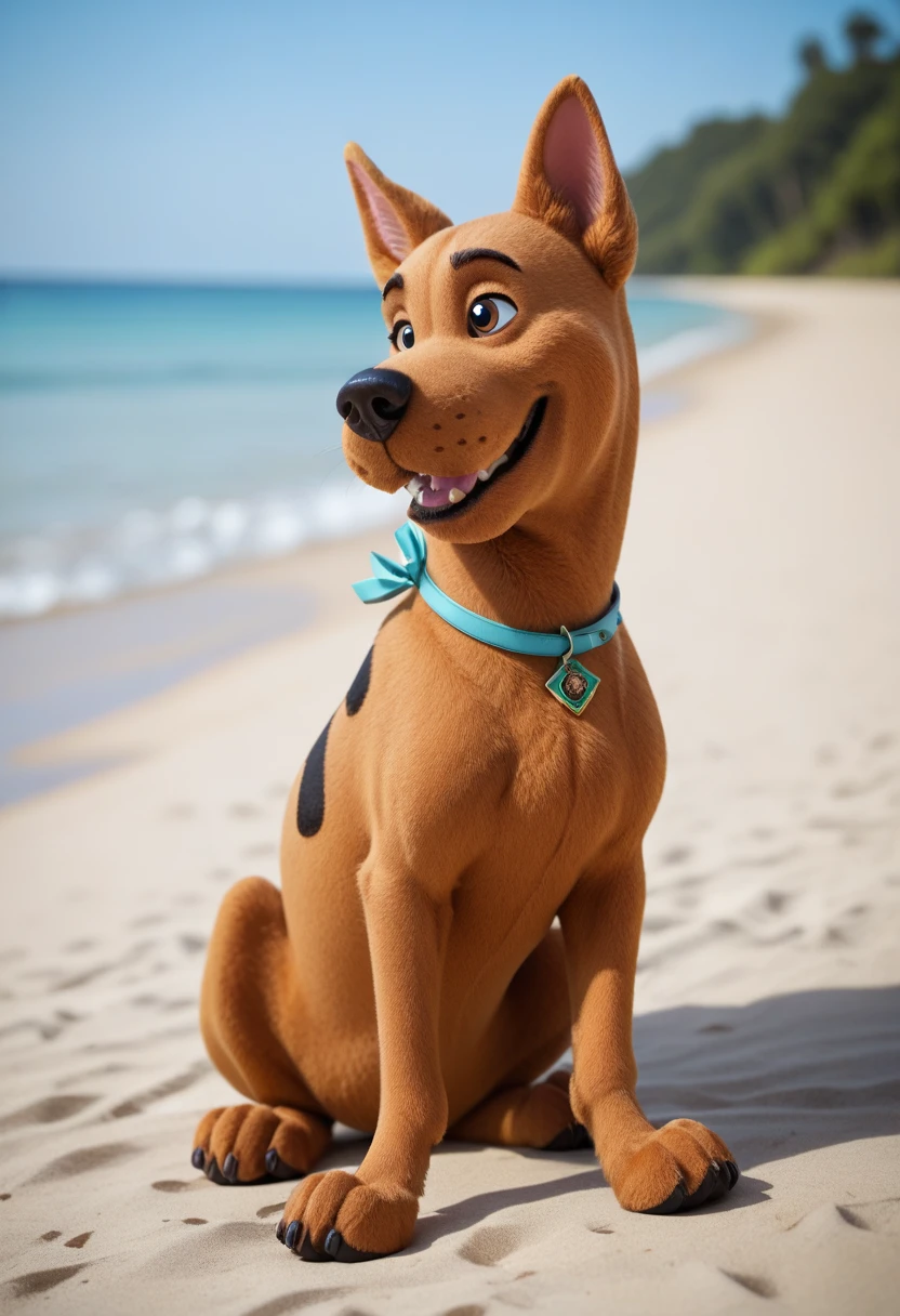 (Scooby Doo, Great Dane dog with dog penis) on a deserted beach