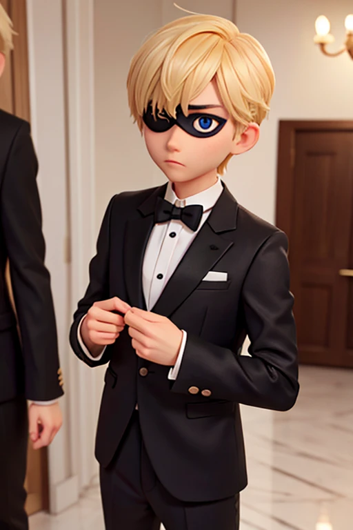 male、16age、Blonde、One eye is hidden by hair、Black suit、Black trousers、Cook、I'm cooking、