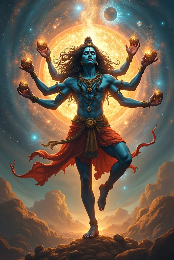 Sada shiv dancing tandav and creating universe with damru surrounded by multiverse