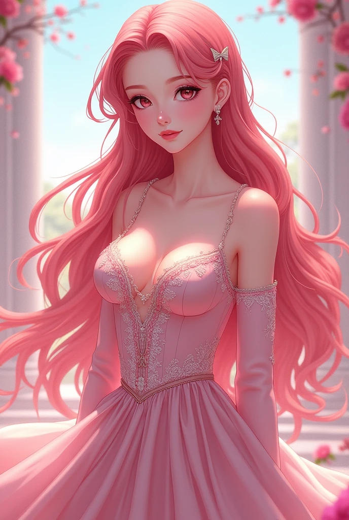 Anime Rosé queen 
Her boob is covered by her dress 