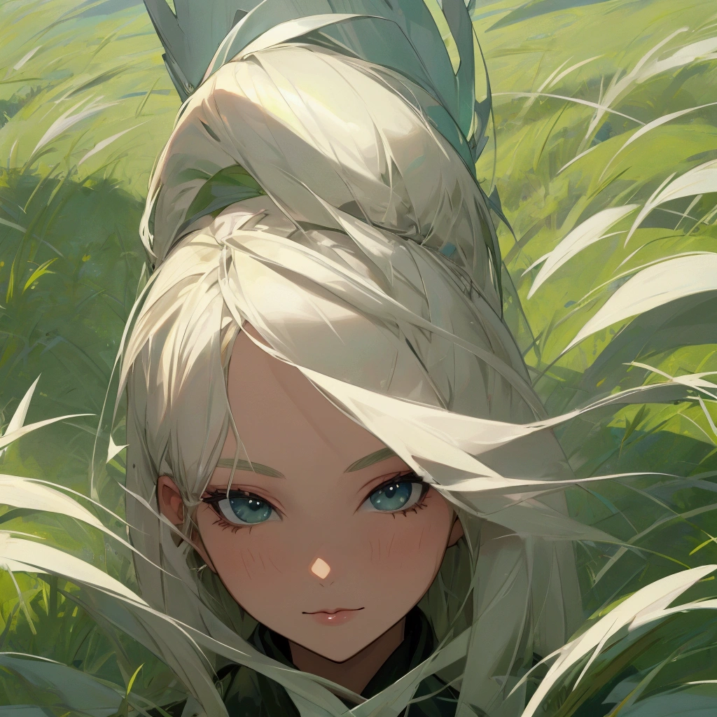 face, Platinum blonde, Beauty, green grasslands