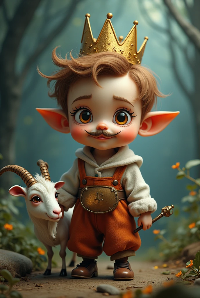 with crown and side burn hair mutache and goat hanging a wand