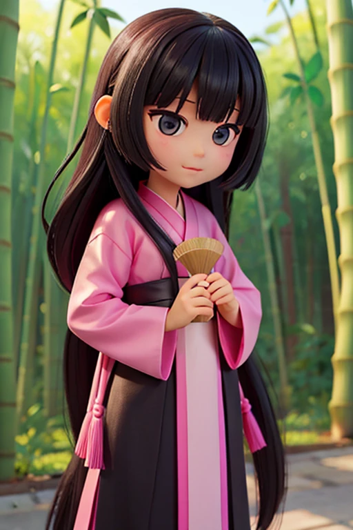 female、16age、Bamboo is added、Pink haori、Long black hair、