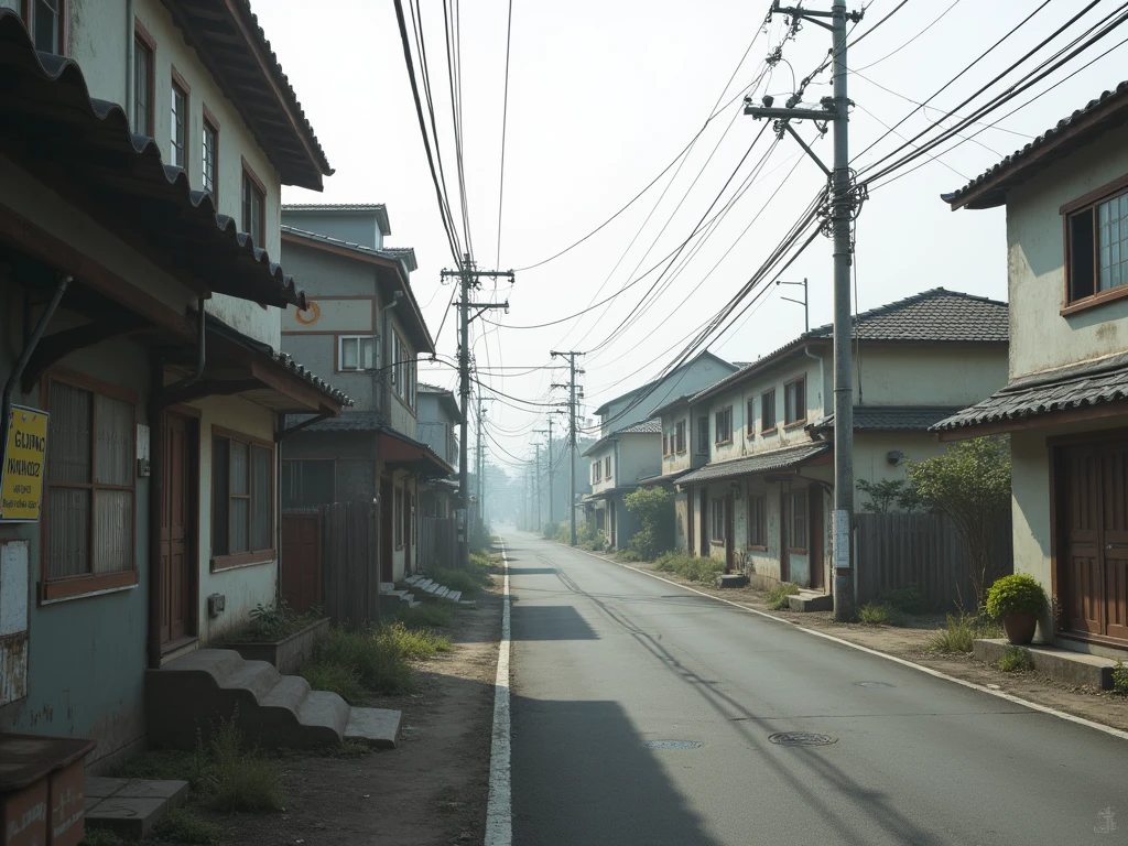 Tokyo、Dilapidated residential area、Uninhabited ruins、fog、Cloudy