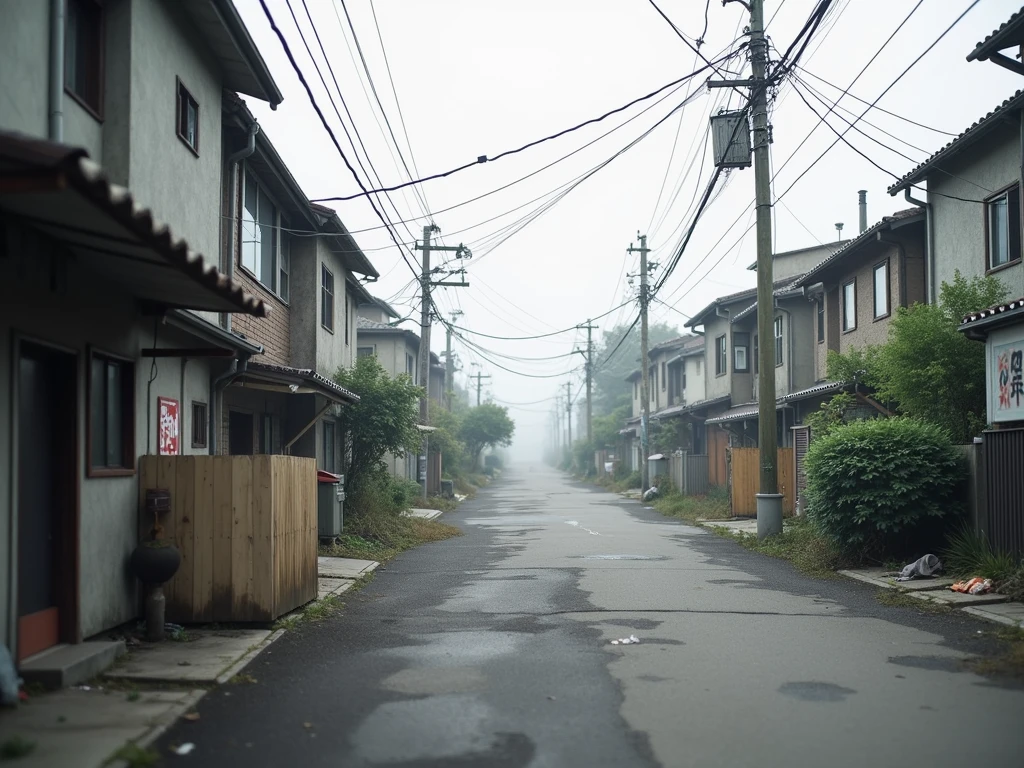 Tokyo、Dilapidated residential area、Uninhabited ruins、fog、Cloudy