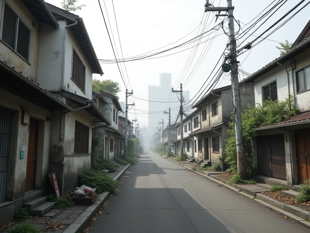 Tokyo、Dilapidated residential area、Uninhabited ruins、fog、Cloudy
