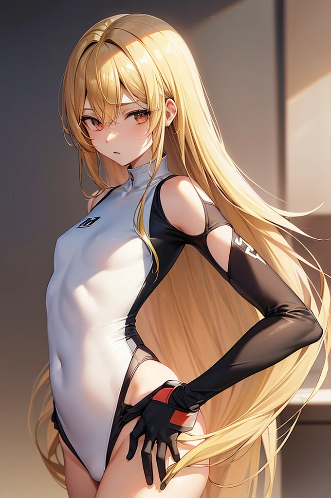 masterpiece, best quality,anime style, 1 girl,(((slender body))), (((small eyes))),(((athlete suit))), (beautiful face), (((long hair))), (((straight hair))), ((((blonde hair)))),detailed beautiful skin, (perfect hands, perfect anatomy),scream