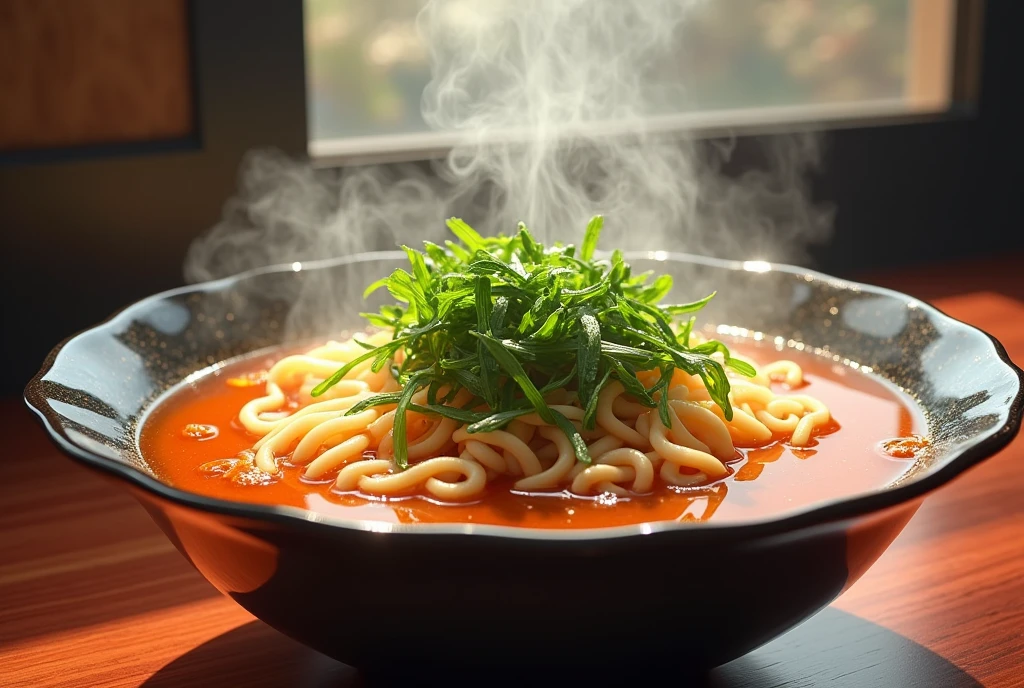 Realistic,Japanese ramen,Thick soup,seaweed,Bright colors,Steaming,Have an appetite