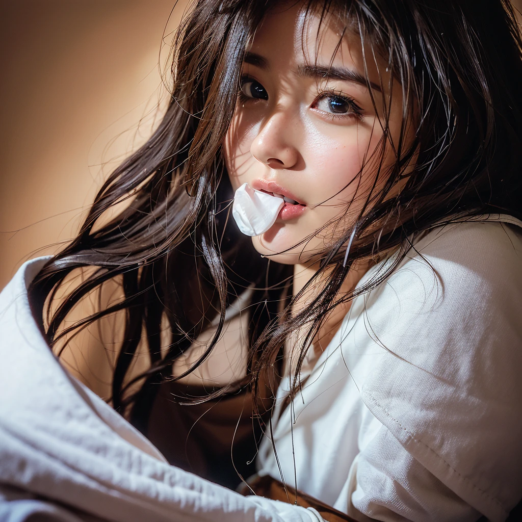 Highest quality, masterpiece, Ultra-high resolution, (Realistic:1.3), RAW Photos, (One Girl), (a photo from the neck up), (18-year-old), (smile:0.9), (Shiny skin), (Medium Hair, Dark brown hair), (White T-shirt), (Casual shorts), (Ultra detailed face), (Highly detailed eyes), (Highly detailed nose), (Highly detailed mouth), (Very skilled hands), (Super-detailed body), Sony a7, 85mm lens, f9.0