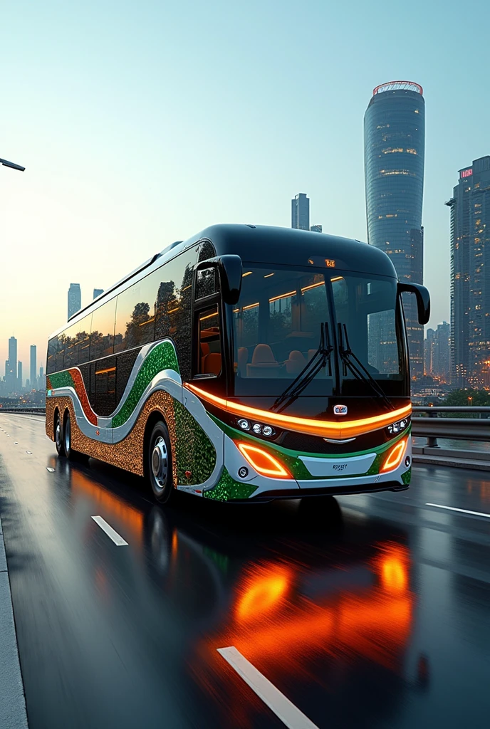 Imagine A Luxury Bus 10000 percent luxury and more Futuristic side view with Indian Flag Colours