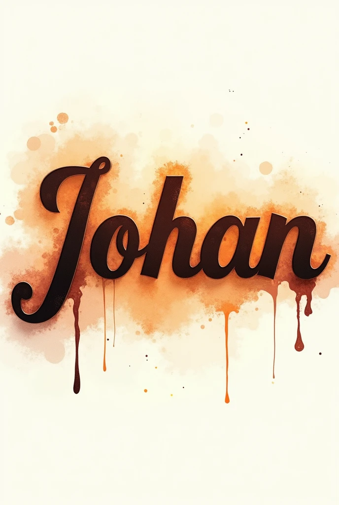 hyper realistic word "Johan" in earthy tones the style is elegant with a watercolour paint effect 3d bold and cursive typography with a splash of dripping alcohol ink  in earthy colours  different shades of brown and light burnt orange behind the name