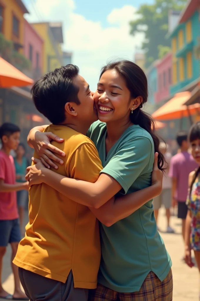 Malaysian hugging each other happily