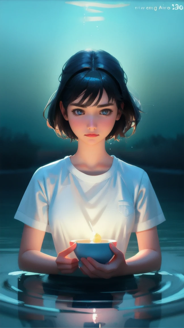 a girl in a bowl of water with a stick transduction, exaggerated face, exaggerated expression, emphasize frustration, a 3D render , shutterstock contest winner, stuckism, 3 d illustration, 3d illustration, depicted as a 3 d render, stuck, trend on behance 3 d art, trend on behance 3d art, water manipulation photoshop, frust