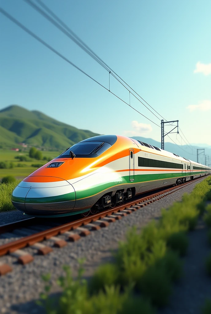 Imagine A Luxurious Bullet Train with side view with Indian Flag Colours