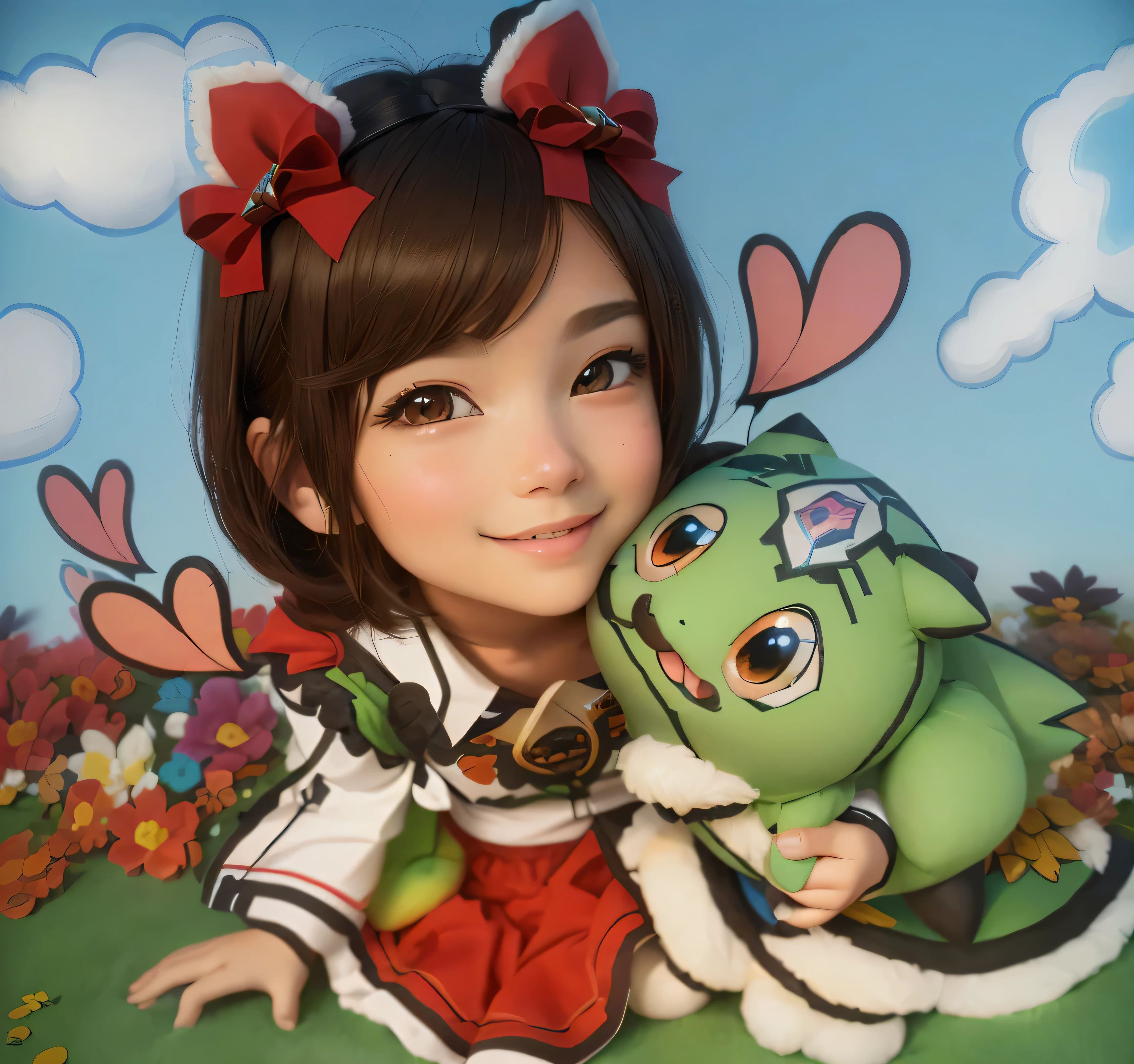 Someone has a Pokémon stuffed toy with a Mystery Dungeon, Adorable digital painting, Cute realistic portrait, Created by Anime Painter Studio, , Cute 3D anime rendering, Painted in an anime artist's studio, Anime-style 3D, nixeu and sakimichan, Realistic Anime 3D Style, Game CG, sakimi chan, Smooth anime CG art