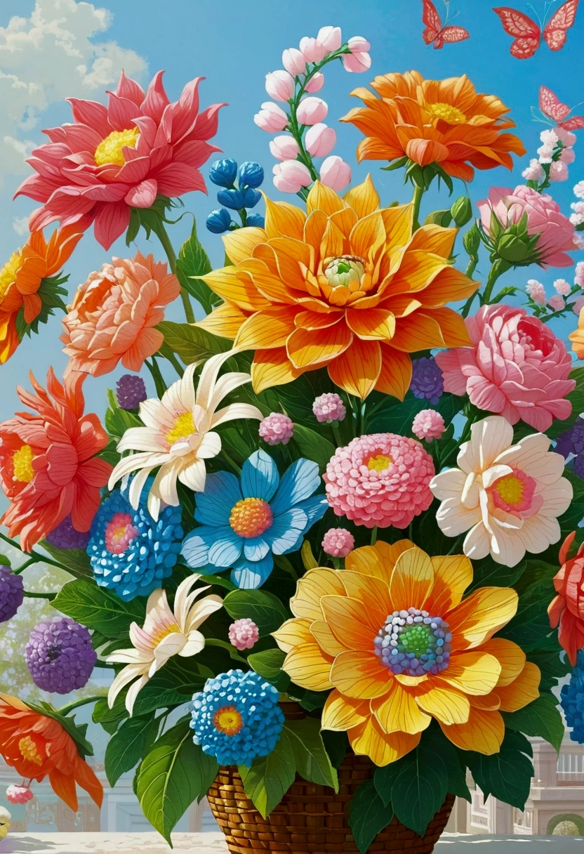 Close-up of a bouquet of flowers, The art style of Dragon King, Shin Jin Hye Art, Inspired by Yoshio Markino, Aoyama Tokio, Hiroyuki, Popular Japanese 3D Ultra Detailed, Goto Indian Summer, Ultra-fine details
