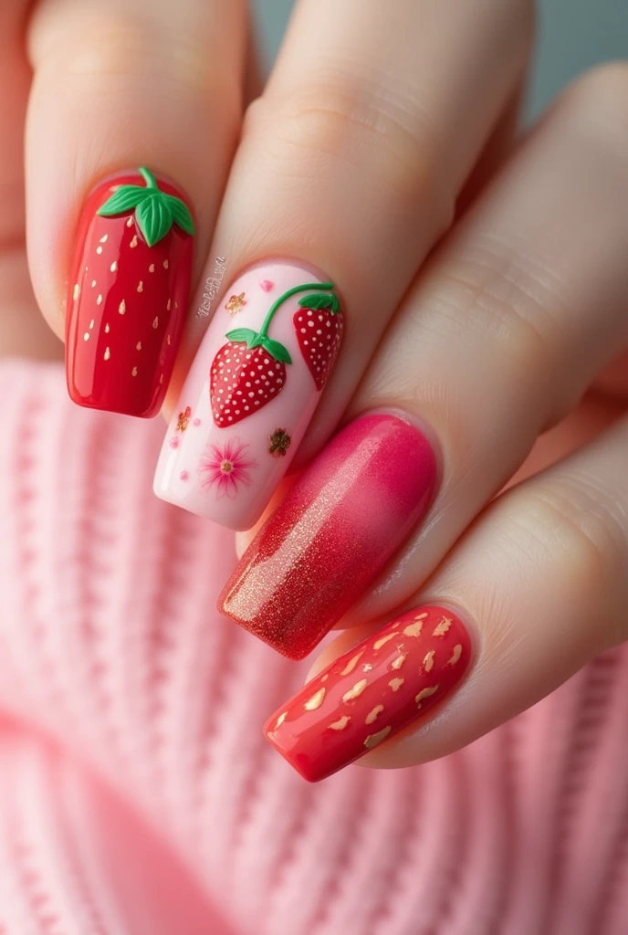 Make me modern nails that are inspired by straeberrys