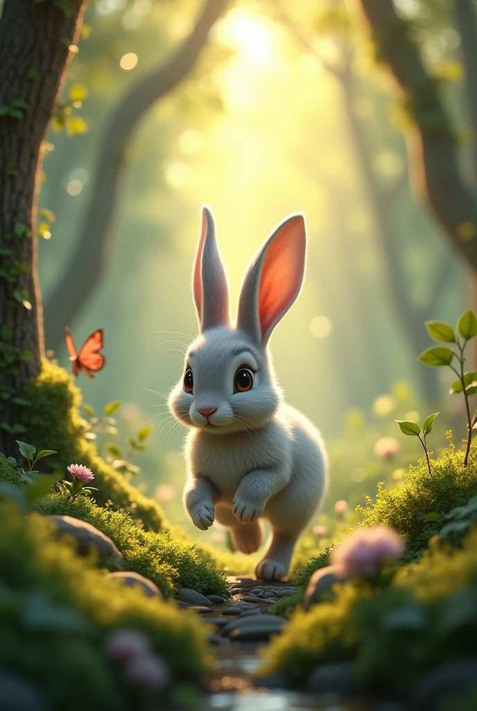 (photorealism:1.2), beautiful rabbit , forest, playing baby