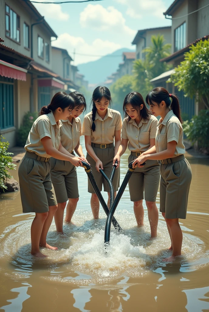 Raw photo、Three women squatting and urinating、3girls