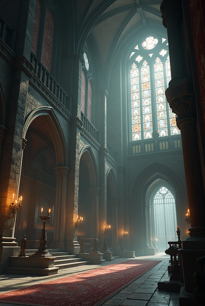 interior of a castle on a cloudy day
