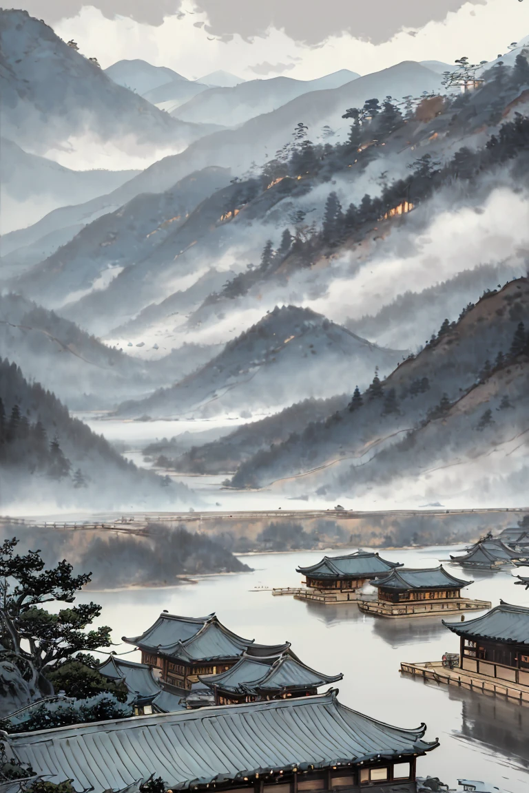 Layout of the Mix plug-in, Carefully crafted by Yoshitaka Amano, who is highly skilled in digital art and. This piece is very popular on ArtStation,It is compatible with Unreal Engine. The scenes feature traditional Chinese architecture, all set against a backdrop of majestic mountains.,Flowing water and subtle elements.