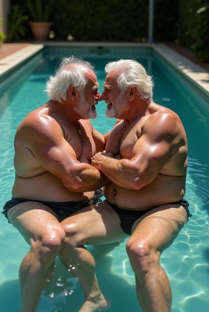 Two people,Human Male,elderly,Playing with nipples,Sweating,muscular,nude,high quality,best quality,Big Dick,Thick hair,Thick chest hair,Floating in the pool,Legs wide open,whole body,Big abdominal muscles,pectoralis major,Playing with each other's ass,Big Ass,Smile,Smile,Sexy,Back to the audience,back,Briefs,muscular,Pink nipples,Nipple piercing,Nipple Rings,Kiss each other,Show your ass