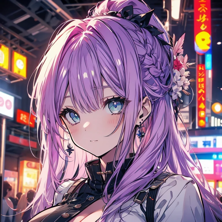 1 person、Mature、Ample breasts、Purple Hair、Long Hair、Emerald green eyes、ponytail、Braid、Voluminous hair、Earrings、naked、Nipples、Embarrassing、Blushing、Blushing、indoor、High resolution、Highest quality