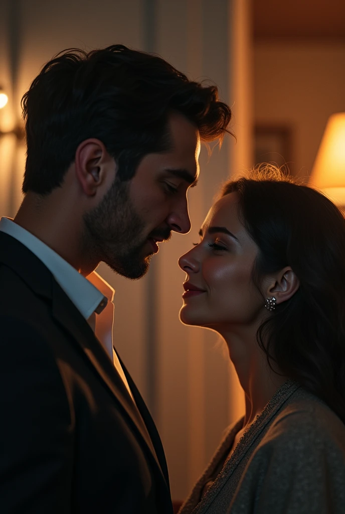 Here's a prompt that could be used to generate the image of Gabriel evading Elena's questions with a vague smile:

"Generate an image of a man in his 30s with a charming but insincere smile, looking evasive and secretive as he talks to a woman who appears concerned and questioning. The atmosphere is tense and uncertain, with a hint of emotional manipulation. The setting is a quiet, intimate space with soft lighting, such as a cozy coffee shop or a private room. The woman's body language shows she is seeking answers, while the man's body language conveys deflection and hidden truths."