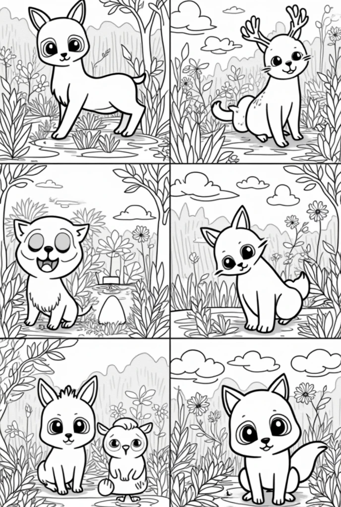 Create 25 cute animal coloring pages (NO COLORING)
