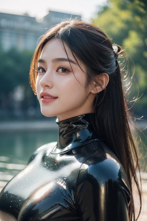 (RAW Photography:1.2)、top-quality、a beautiful detailed girl、tight water suit、latex wet suit, a smile、Twin-tailed、extremely detailed eye and face、beatiful detailed eyes、huge filesize、hight resolution、hight resolution、8k wallpapenely detail、Highly detailed ticker uniform 8k wallpaper、Light on the face、movie lighting、25-year-old girl、sexy pose、(photorealisim:1.4)、illustratio、surrealism、 frombelow、super detailing、masterpiece