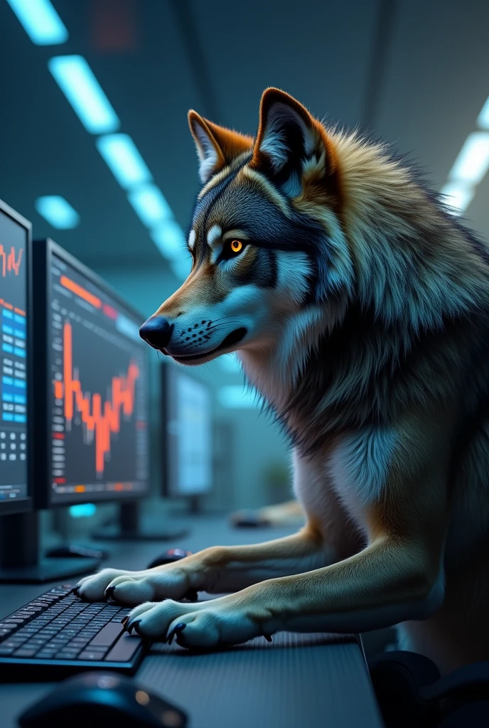 A wolf doing forex